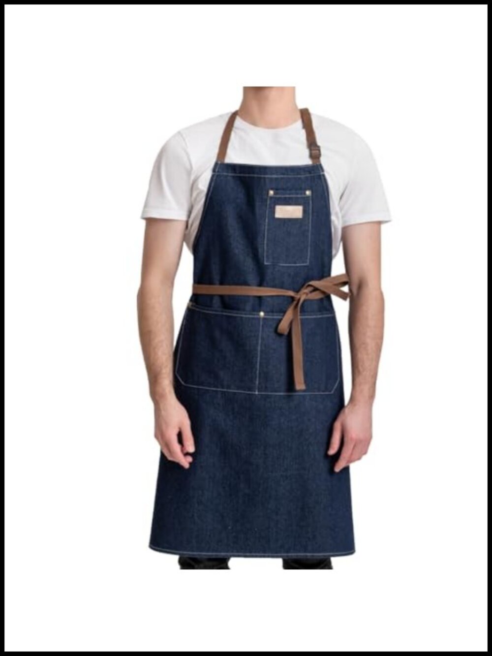ROTANET Denim Work Apron with 3 Pockets Adjustable Bib Unisex Large